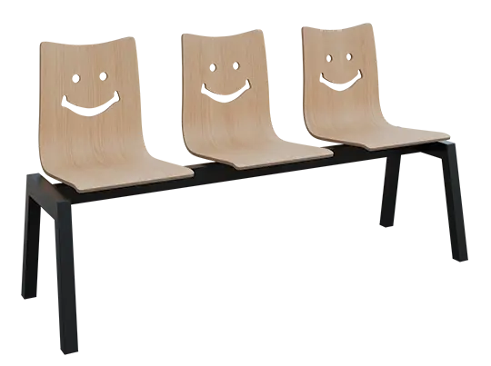 SMILE 3, dřevěná lavice do čekárny, 3-sedák, dub bělený, kostra černá